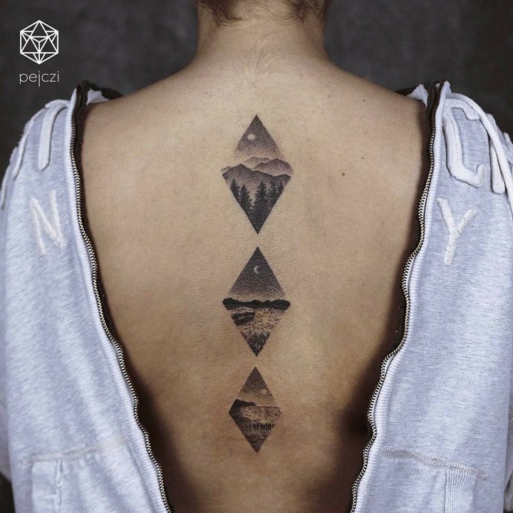 山水纹身图案  9组层峦叠嶂的山脉纹身图案