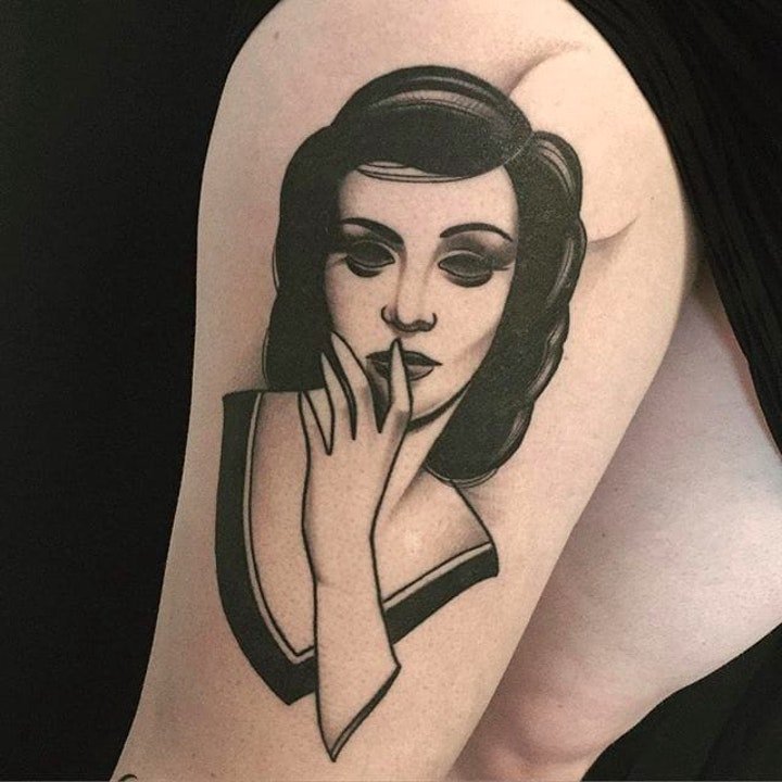 纹身图人物图片   个性而又不失时尚感的黑灰人物纹身图案