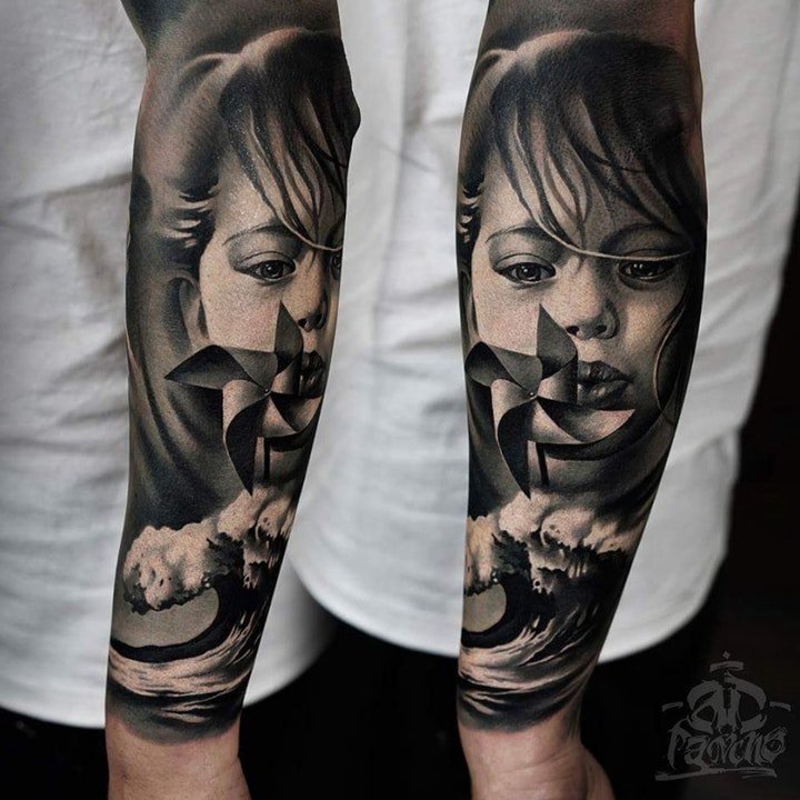 纹身人物图片  神采奕奕的人物肖像素描写实纹身图案