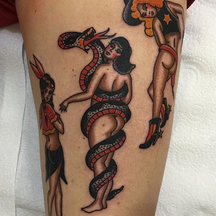 纹身school  多款彩绘old school风格的人物纹身图案