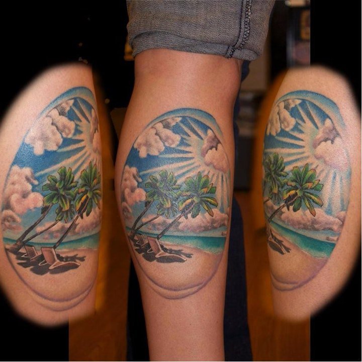 椰树纹身图  简约与多彩并存的椰树纹身图案