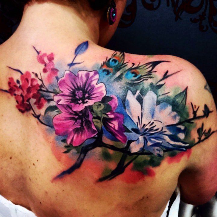 花朵纹身图案 水彩纹身妖艳的花朵纹身图案