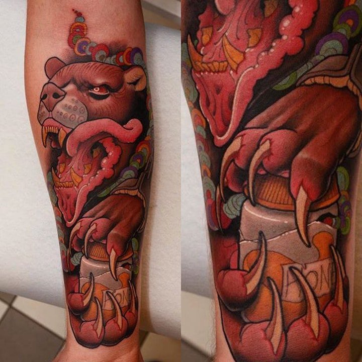 凶猛纹身图案 不同动物的凶猛表情的动物头面部纹身图案