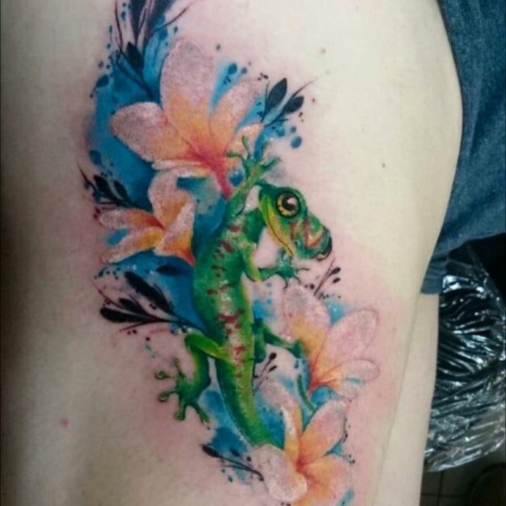 水彩彩绘纹身图案 身体各个部位彩色泼墨风格的水彩纹身抽象纹身图案