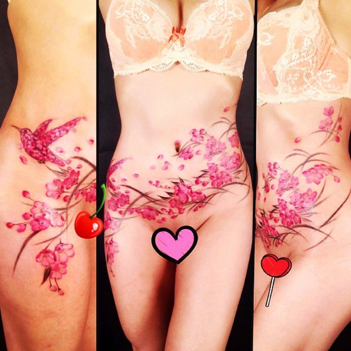 纹身图案花朵 适合女人漂亮的彩色的小花朵纹身图案