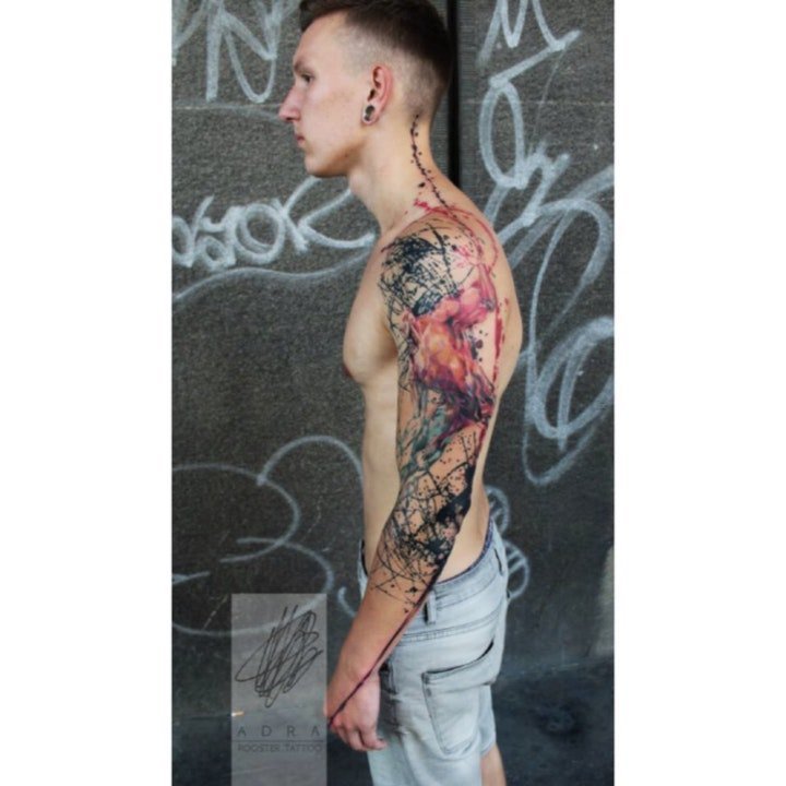 抽象纹身图案 一组黑灰色与彩色搭配抽象纹身创意图案