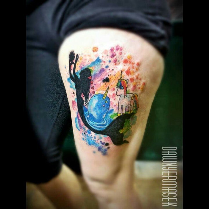 美人鱼纹身图案 美丽性感的彩绘纹身美人鱼纹身图案