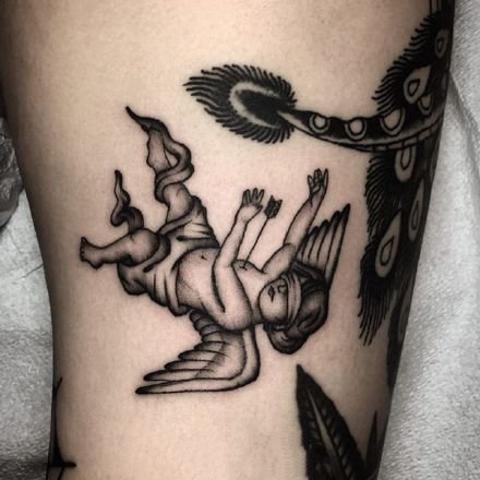 纹身小天使-黑灰色的一组西方小天使纹身图案