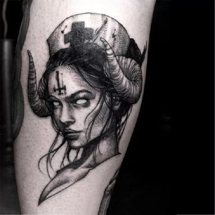 暗黑主题的一组人物女郎纹身图案