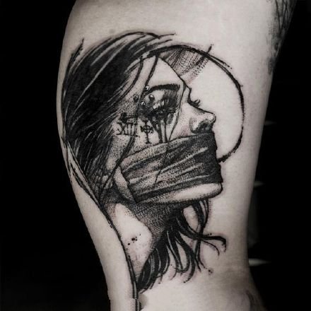 暗黑主题的一组人物女郎纹身图案