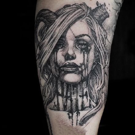 暗黑主题的一组人物女郎纹身图案