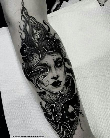 暗黑主题的一组人物女郎纹身图案