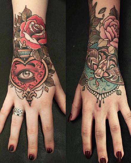 newschool小臂纹身 好看的9张school手部的彩色纹身图