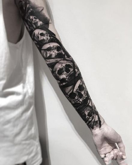 纹身大黑臂 9组深黑色的男士大黑臂纹身图案