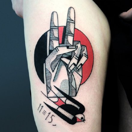 抽象几何纹身 拼接风格的一组抽象彩色几何纹身图片