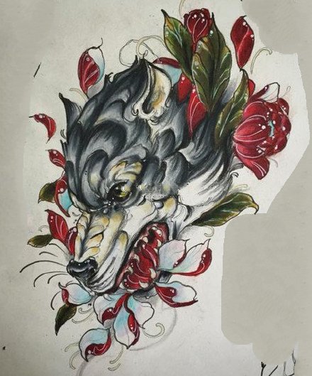 37组各风格的帅气狼头纹身图案手稿
