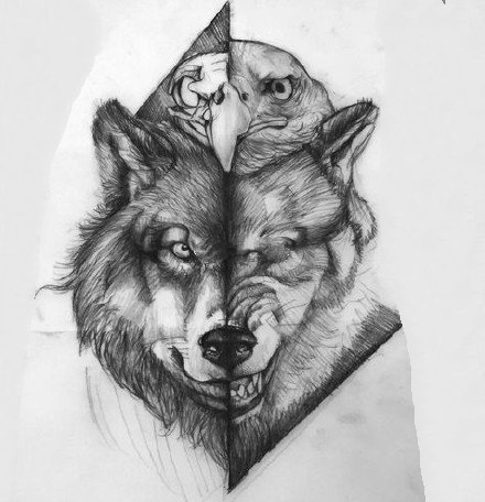 37组各风格的帅气狼头纹身图案手稿