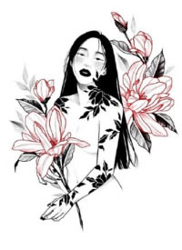 9张女孩与花朵的创意手稿纹身图片