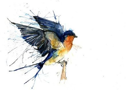 灵动的水墨水彩飞鸟燕子纹身图片