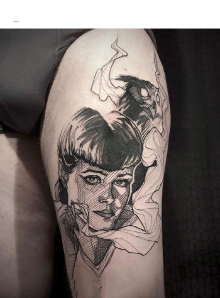 来自法国艺术家的创意人物点线设计纹身图案