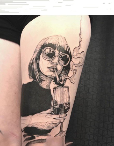 来自法国艺术家的创意人物点线设计纹身图案