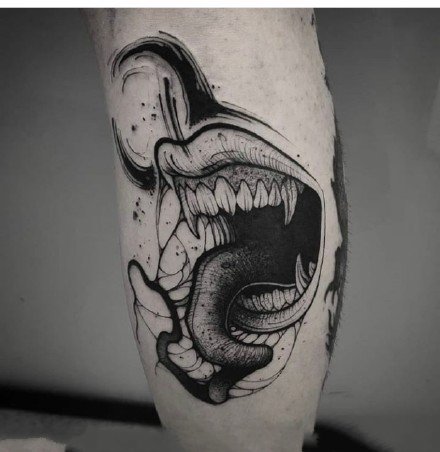 一组酷酷的欧美点刺黑灰线条纹身图