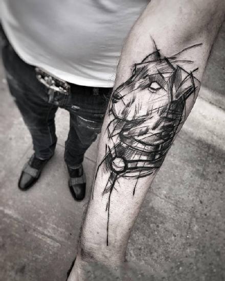 包小臂点线纹身 一组黑灰和点刺结合的点线设计包小臂纹身图案