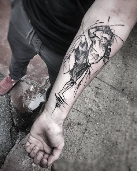 包小臂点线纹身 一组黑灰和点刺结合的点线设计包小臂纹身图案