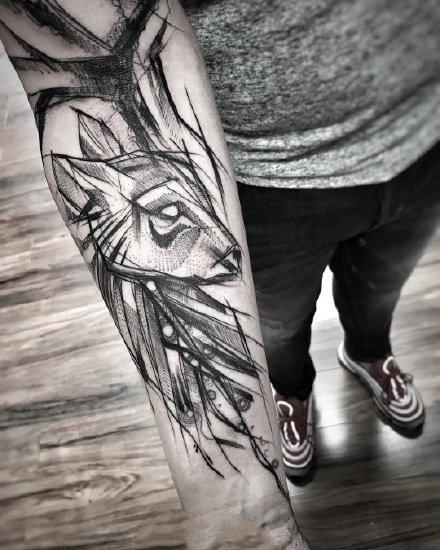 包小臂点线纹身 一组黑灰和点刺结合的点线设计包小臂纹身图案