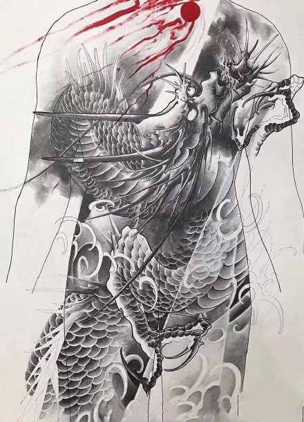 10组传统满背的纹身手稿图片欣赏