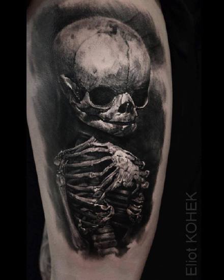 欧美超暗黑的写实骷髅等纹身图