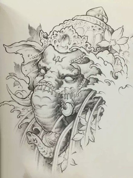 35组宗教传统的象神纹身手稿图片