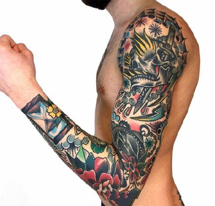 9组oldschool风格的花臂花腿纹身作品