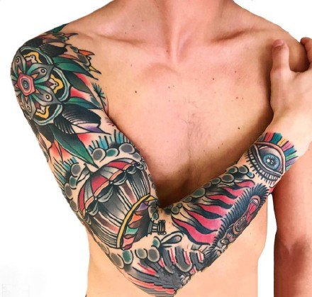 9组oldschool风格的花臂花腿纹身作品