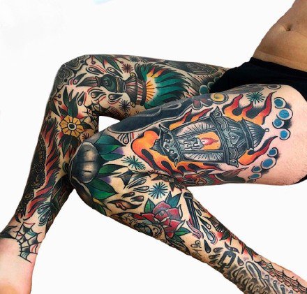 9组oldschool风格的花臂花腿纹身作品