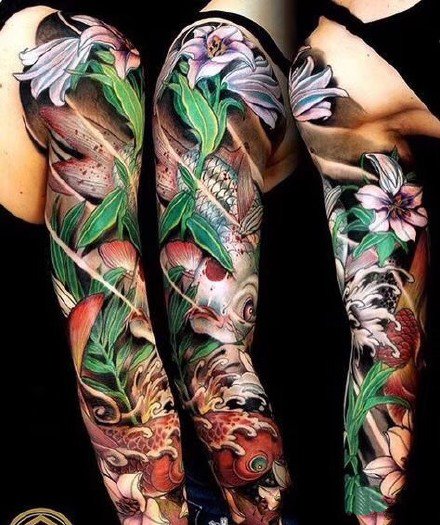 新传统风格的一组花臂花腿纹身欣赏
