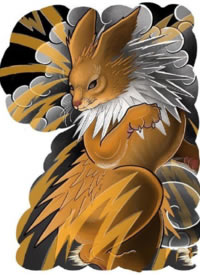 新传统风格的半甲宠物小精灵纹身图片手稿