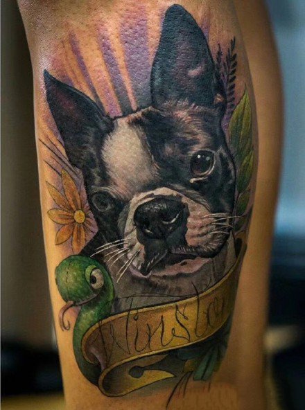 萌狗纹身 很萌的一组newschool彩色狗狗纹身图片