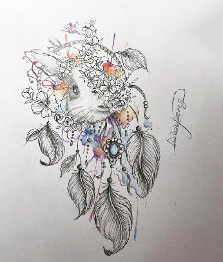 精美的一组小清新的彩色小纹身手稿图片