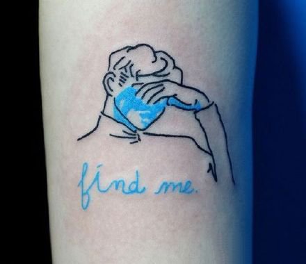 蓝色调的一组人像轮廓小纹身图片