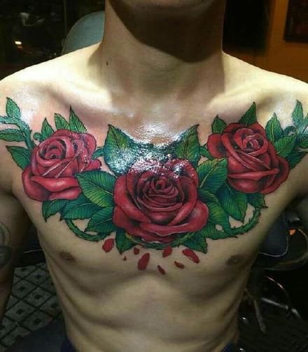 胸部花卉纹身 oldschool风格的9组花胸纹身图案