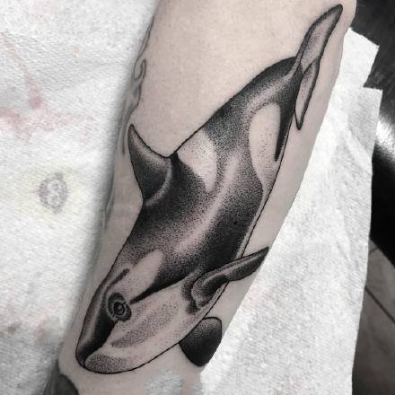 一组散点雾面的黑灰动物纹身图案