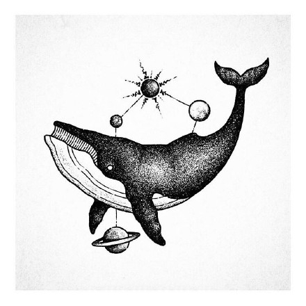 32组黑灰色的鲸鱼主题纹身手稿图