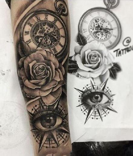 小臂钟表纹身 18款欧美风格包臂钟表纹身图案