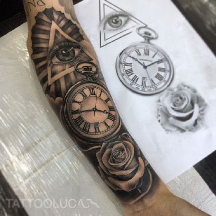 小臂钟表纹身 18款欧美风格包臂钟表纹身图案