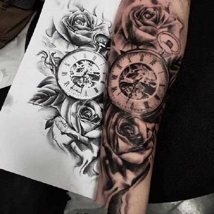 小臂钟表纹身 18款欧美风格包臂钟表纹身图案