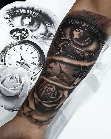 小臂钟表纹身 18款欧美风格包臂钟表纹身图案