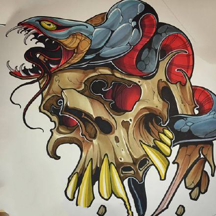 9款newschool风格的骷髅主题纹身图案