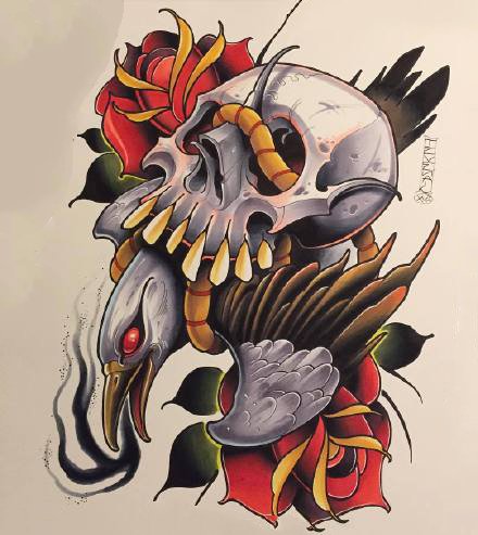 9款newschool风格的骷髅主题纹身图案