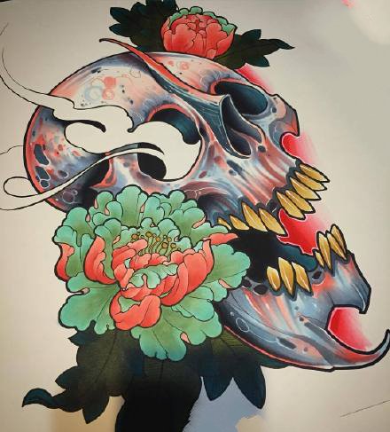 9款newschool风格的骷髅主题纹身图案